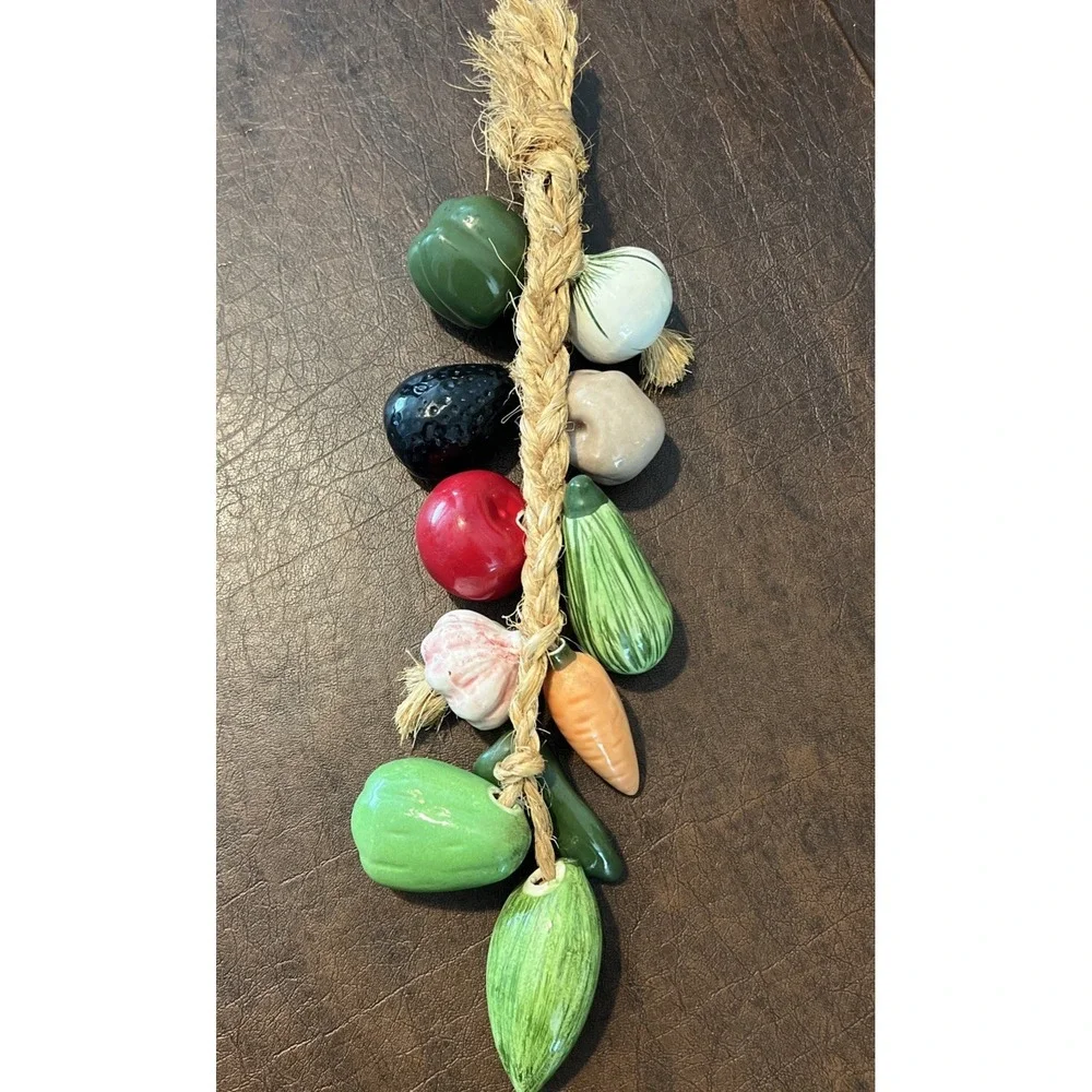 Vintage Hanging Ceramic Vegetables On Jute Rope Farmhouse & Kitchen Decor